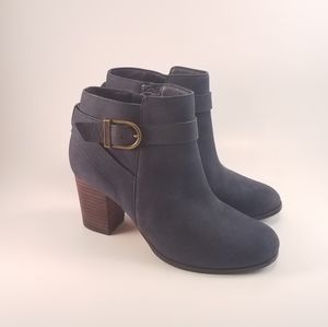 Cole Haan Navy Suede Buckle Ankle Bootie